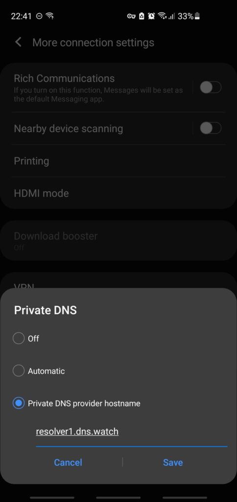 DNS Watch Private DNS setup on Android