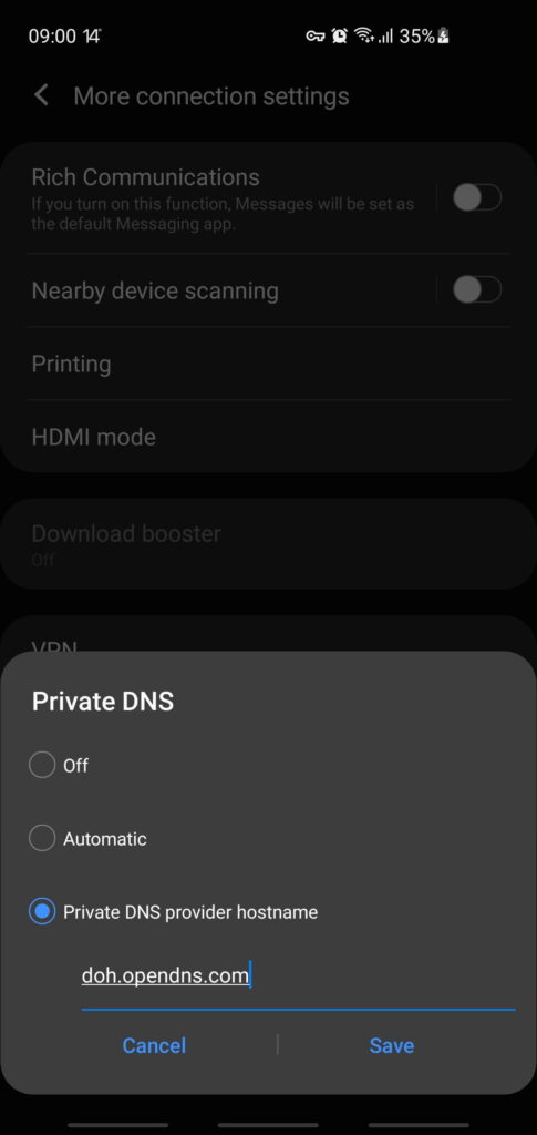 OpenDNS Private DNS setup on Android